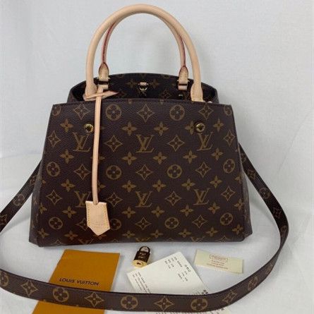 Elegant Louis Vuitton Montaigne MM Monogram Printing Double Top Handles Women Brown Canvas Tote Bag M41056