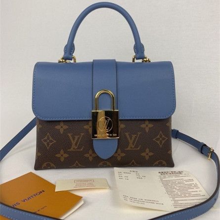 Low Price Louis Vuitton Locky BB Blue Leather & Monogram Coated Brown  Canvas Padlock Detail Women Flap Bag
