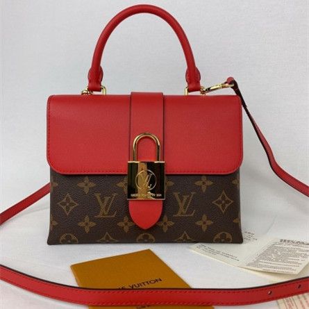Celebrity Louis Vuitton Locky BB Oversized Padlock Detail Red Leather Monogram Coated Canvas Women Tote Bag M44322