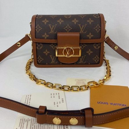 Fashion Louis Vuitton Women Mini Dauphine Monogram Coated Canvas LV Lock Chian Shoulder Bag Online 
