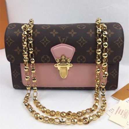 High Quality Louis Vuitton Victoire Monogram Canvas Pink Leather Yellow Gold Chain Shoulder Strap Women Crossbody Bag