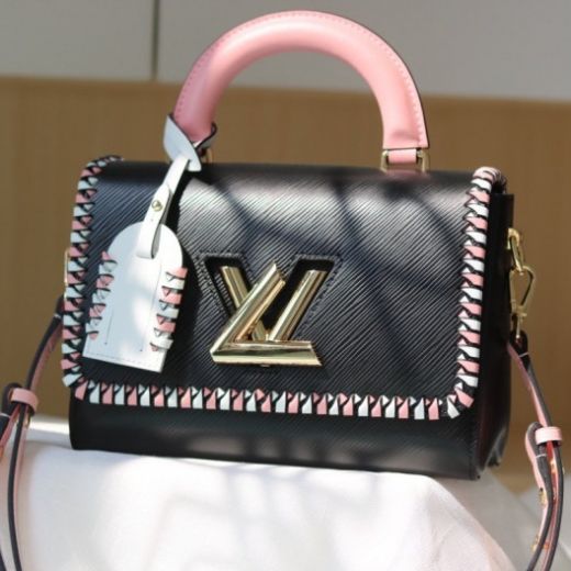  Louis Vuitton Twist PM Pink Single Handle Braiding Detail LV Lock Women Black Epi Leather Tote Bag M57537