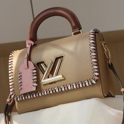 Louis Vuitton High End Twist MM Single Top Handle Bi-color Braiding Women Beige Epi Leather Flap Bag M57318