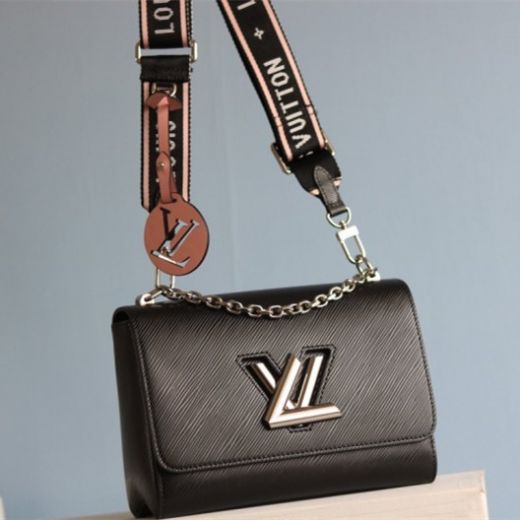 Best Louis Vuitton Twist Mini Silver LV Turn Lock Jacquard Shoulder Strap Black Epi Leather Chain Bag For Ladies