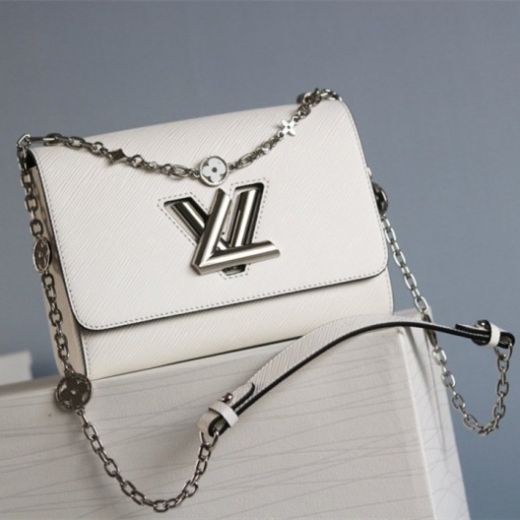 Best Price Louis Vuitton Twist PM Silver Monogram Chain Strap LV Turn Lock Female  White Epi Leather Crossbody Bag 