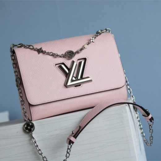 Good Quality Louis Vuitton Twist PM Silver Monogram Chain Shoulder Strap LV Lock Female Pink Epi Leather Chain Bag