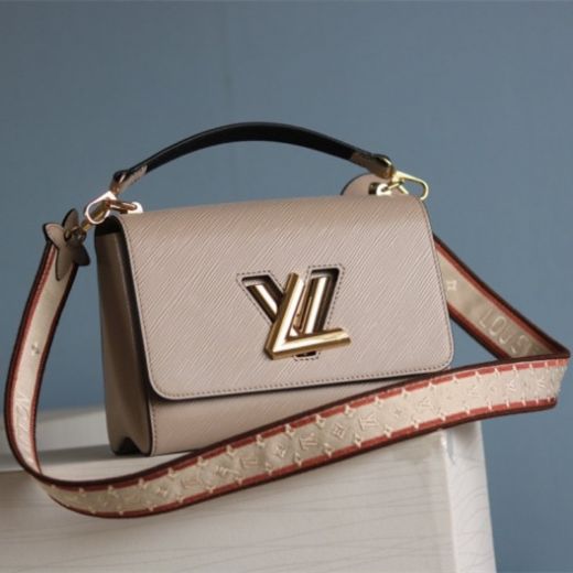 Louis Vuitton  Best Price Louis Vuitton Twist PM Golden LV Twist-Lock  Embroidered Strap Female  Grey Flap Bag M57049