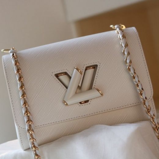 High End Louis Vuitton Twist PM White Epi Leather LV Twist-lock Women Flap Chain Bag For Sale