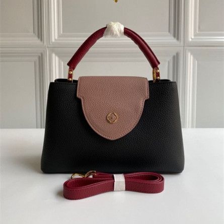 Hot Selling Louis Vuitton Capucines BB Pink Flower Flap Burgundy Top Handle Women Black Leather LV Shoulder Bag