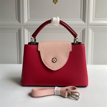 Louis Vuitton Unique Design Capucines BB LV Logo Detail Pink Single Top Handle Female Red Leather Crossbody Bag 