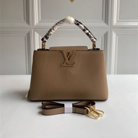 Spring Best Louis Vuitton Capucines BB Python Top Handle Golden LV Detail Lady Coffee Taurillon Leather Tote Bag UK