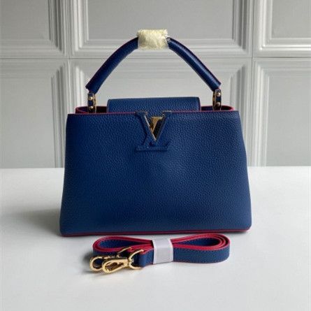 Louis Vuitton Capucines BB Flower Shaped Flap Monogram Buckle Women Single Handle Blue Taurillon Leather Bag M52693