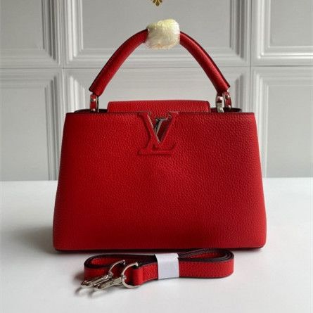 Street Style Louis Vuitton Capucines BB Flower Flap Single Top Handle Women Red Leather Satchel Bag For Sale