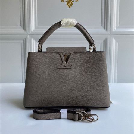 Best Price Louis Vuitton Capucines BB Grey Leather Single Handle Double Carry Style Women Shoulder Bag 