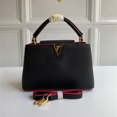 Top Sale Louis Vuitton Capucines BB Flower-shaped Flap Monogram Magnetic Women Black Taurillom Leather Tote Bag M94755