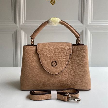 Celebrity Same Louis Vuitton Capucines BB LV Initials Monogram Flower Flap Women Taurillon Leather Coffee Handbag