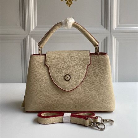 Sweet Style Louis Vuitton Capucines BB Cream Leather Monogram Flower Flap Women Tote Bag For Sale