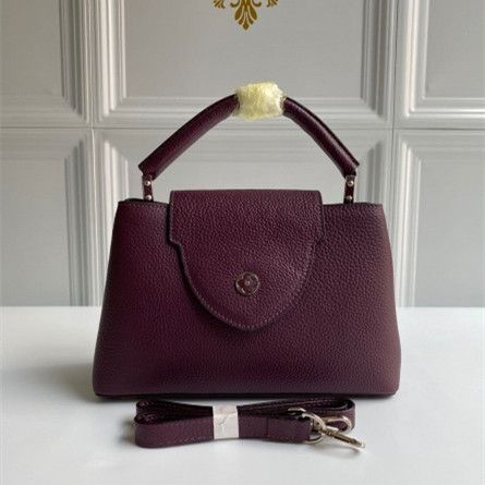Best Price Louis Vuitton Capucines BB Female Burgundy Grained Silver LV Logo Single Top Handle Crossbody Bag 