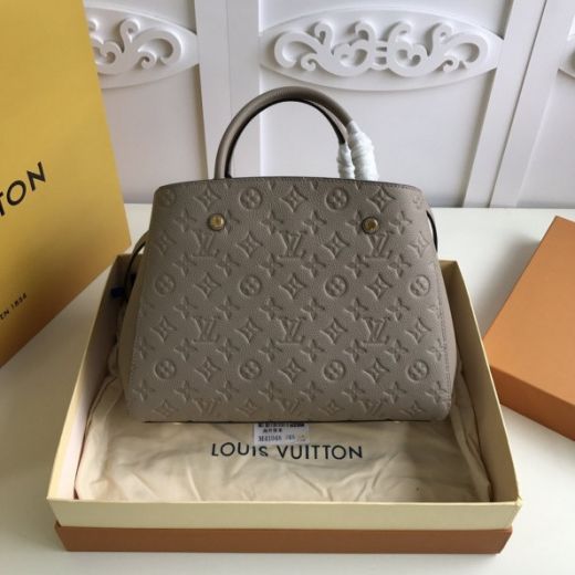 Good quality Louis Vuitton Montaigne MM Khaki Grained Leather Monogram Embossing Female Tote Bag 