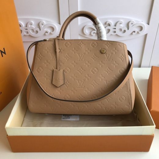 Hot Selling Louis Vuitton Montaigne MM Tourterelle Grey Monogram Embossing Open Compartments Women  Tote Bag M44931