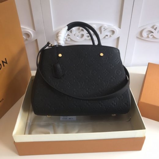 Louis Vuitton Good Price Montaigne MM Black Monogram Empreinte Leather Hook Buckle Tote Bag For Ladies M41048