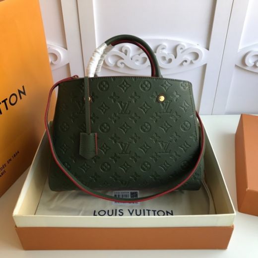 Top Sale Louis Vuitton Montaigne MM Zipper Compartment Monogram Pattern Green Leather Double Tote Women Crossbody Bag