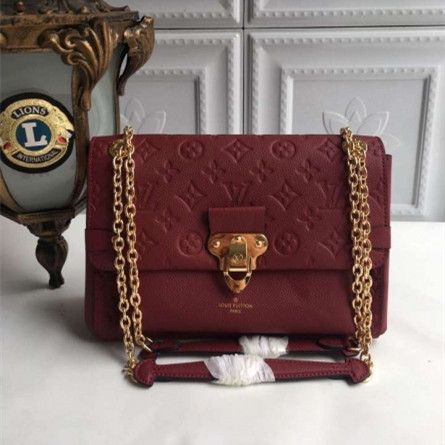 New Style Louis Vuitton Vavin PM Double Chain Straps Dark Red Grained Leather Monogram Shoulder Strap For Ladies