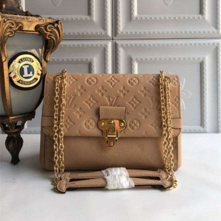 New Style Louis Vuitton Female Vavin PM Coffee Leather Golden Chain Shoulder Strap Monogram Embossed Flap Bag