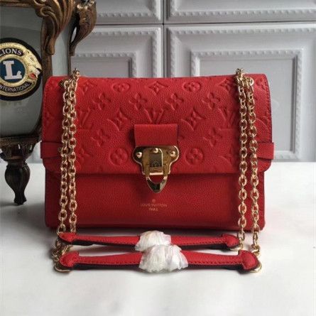 Cheapest Louis Vuitton Vavin PM Female Monogram Embossing Red Leather Chain Shoulder Strap Crossbody Bag 