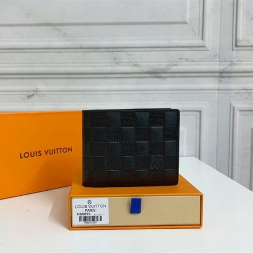 Most Fashion Louis Vuitton Multiple Black Leather Damier Motif Canvas Men Short Bifold Wallet Online