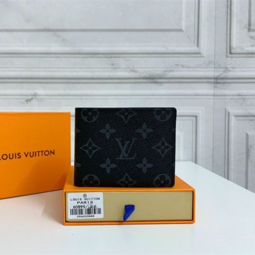 Classic Louis Vuitton Multiple Black & Grey Monogram Eclipse Canvas Folded Closure Short Wallet For Men M61695