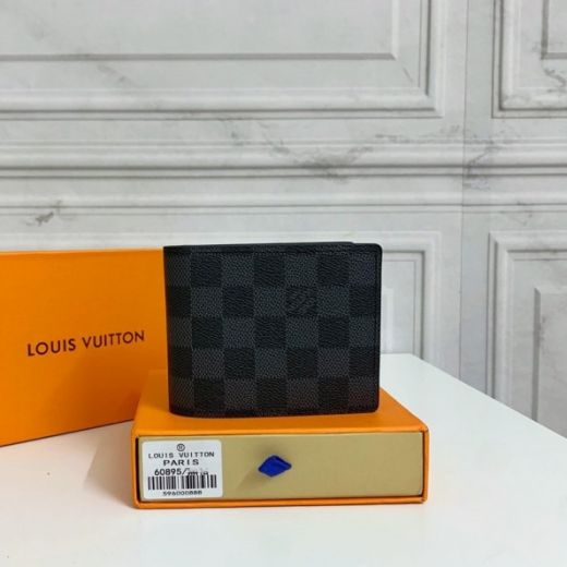 Top Sale Louis Vuitton Multiple Damier Graphite Canvas N62663 Men Short Black Wallet Price List N62663