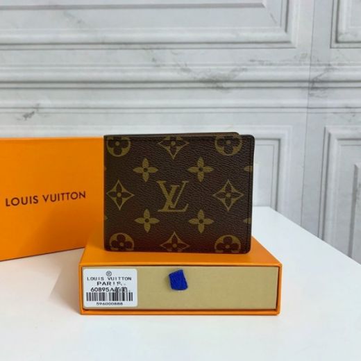 High Quality Louis Vuitton Multiple Monogram Printing Men Brown Coated Canvas Short Wallet M60895