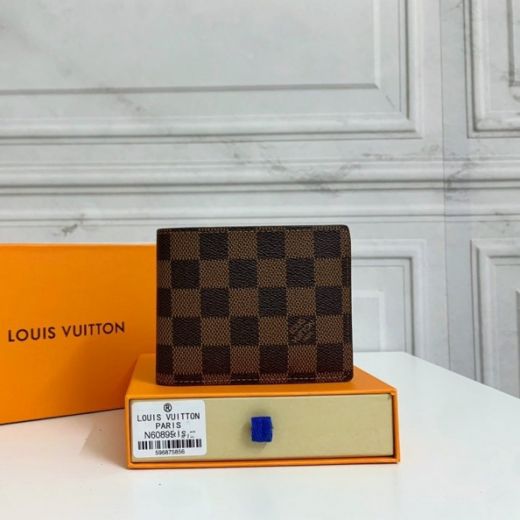 Best Price Louis Vuitton Multiple Damier Printing Folded Closure Men Brown Canvas Short Wallet  N60895