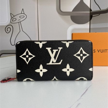 2022 Popular LV Crafty Monogram Pattern Black Grained Leather Wome Long Zippy Wallet For Sale