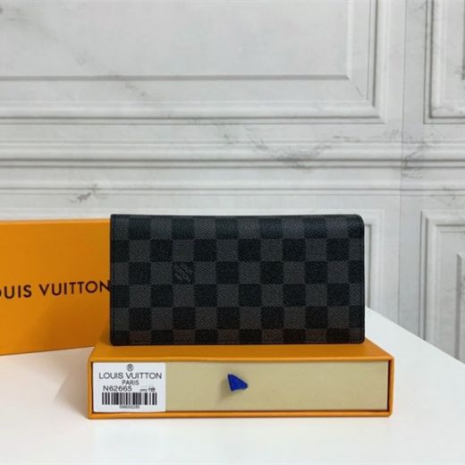 Best Louis Vuitton Brazza Classic Damier Printing Black Coated Canvas Long Wallet For Men N62665