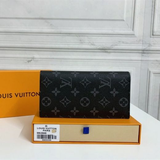 Spring Fashion Louis Vuitton Brazza Black Eclipse Canvas Monogram Printing Male Long Wallet For Sale M61697