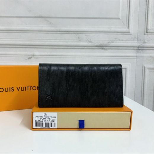 High End Louis Vuitton Brazza Black Epi Leather Long Style Design Open Closure Bifold Wallet For Men M60622 