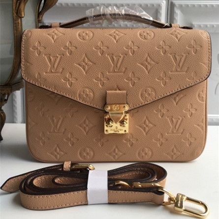 High Quality Louis Vuitton Women Apricot Grianed Leather Pochette Métis Monogram Pattern Envolope Falp Crossbody Bag