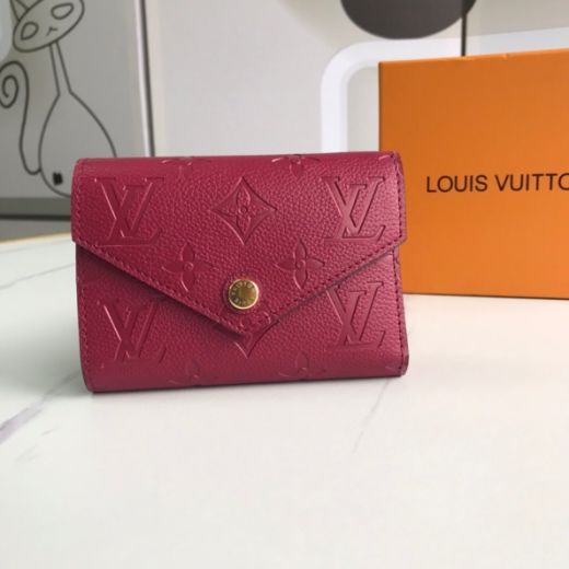 Most Popular Louis Vuitton Victorine Monogram Embossed Pattern Envelope Flap Women Dark Red Leather Short Wallet