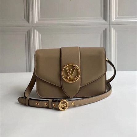 Top Sale Louis Vuitton LV Pont 9 Golden LV Logo Signature Women Grey Smooth Leather  Flap Crossbody Bag 