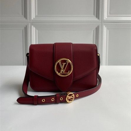 Louis Vuitton Women High End LV Pont 9 Burgundy Calfskin Leather LV Circle Motif Envelope Flap Crossbody Bag