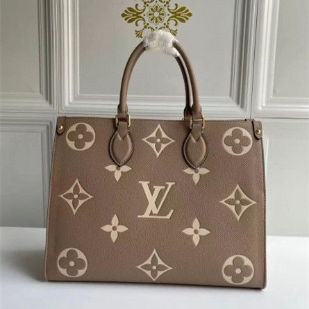  Louis Vuitton Onthego MM Monogram Embossed Pattern Grey Leather Shoulder Bag For Ladies M45494