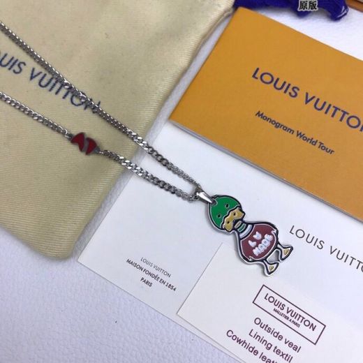 Copy Louis Vuitton × Nigo Playful LV Initials Colorful Hand Painted Enamel Duck Pendant Long Necklace Unisex Street Fashion MP3230