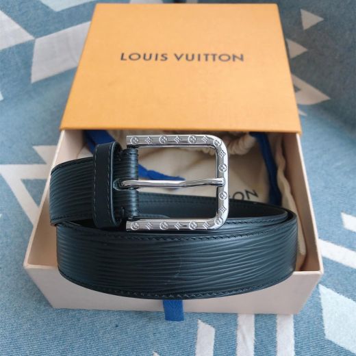 Low Price Black PVC Striped Leather Silver Buckle Embellished Mini Printing Arrow End 30MM -  Louis Vuitton Women Belt 