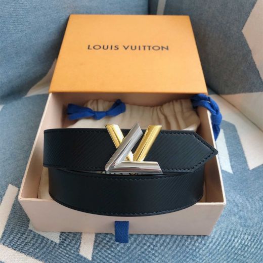 Niche Style Black Twill Leather Arrow-Ends Bi-Color Overlapping LV Logo Pin Buckle -  Louis Vuitton 30MM Female Beltsash