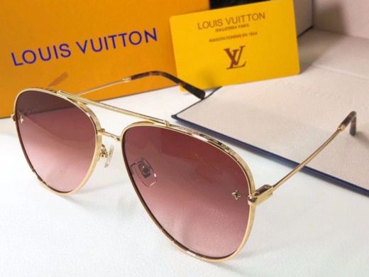 Women's  LV Aviator Gradient Pink Lens Monogram Engraved Gold Rims Flower Studs Tortoiseshell End Tips Sunglasses