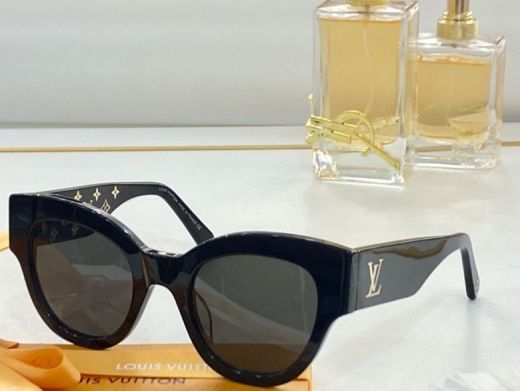 Women's Grey Lenses Black Frame Gold LV & Monogram Wide Temples - High-end  LV Cat Eye Sunglasses Summer & Spring