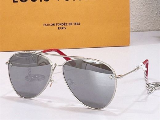 Two Bridge Mirror Effect Lenses Monogram Engraved Silver Frame Red Tip -  Discounted LV Charm Sunglasses Store Online