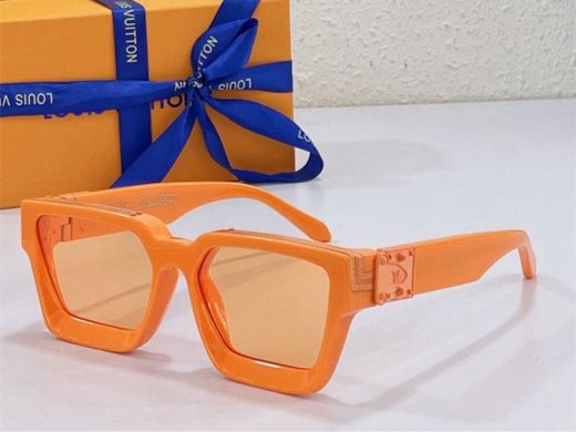 Women's Orange Thick Frame Silver Monogram Detail Rectangle Lenses - Best Selling Louis Vuitton 1.1 Millionaires Sunglasses